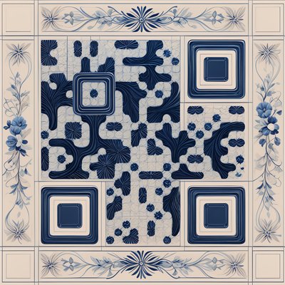 Indigo Delftware Tile Pattern QR Code Art