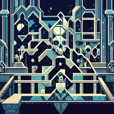 Череп в подземелье: QR-код в стиле пиксельной игры для постеров