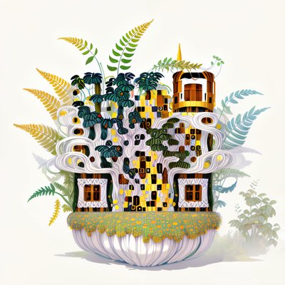 Fern Cottage Klimt Style QR Code Art