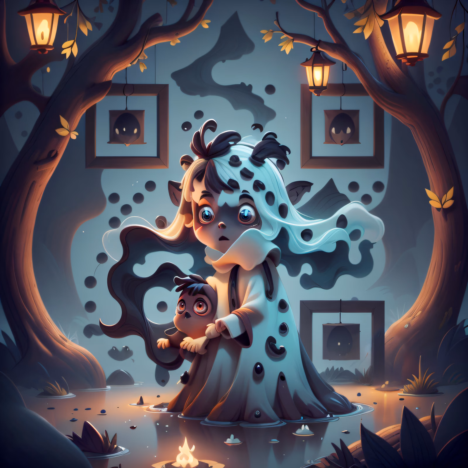 Милый призрак-ребёнок: мультяшный QR-код для постеров — изображение 1