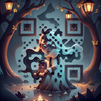 Cute Ghost Child Cartoon QR Code for Posters