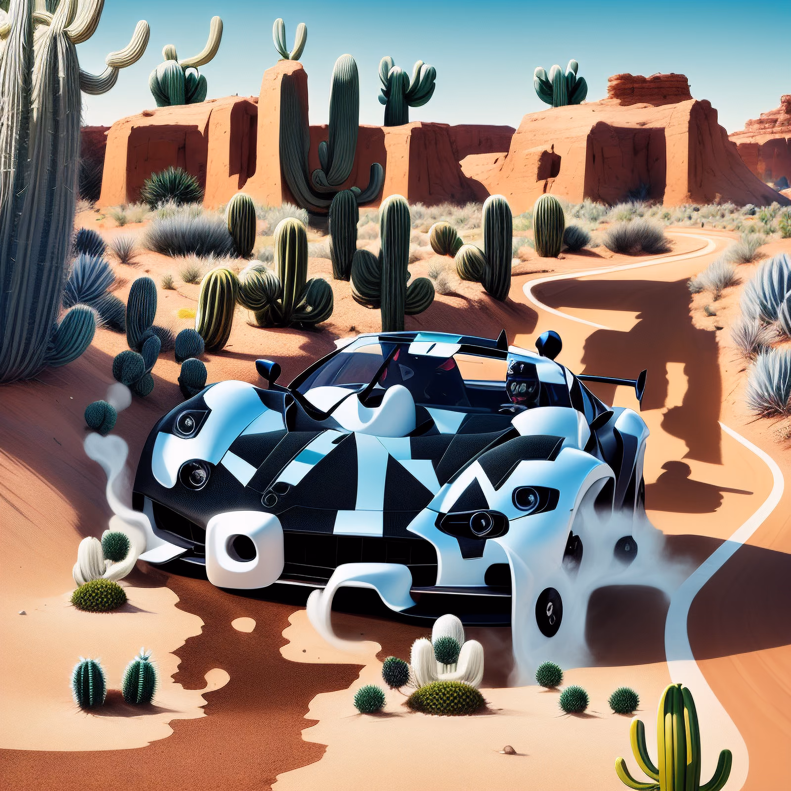 Desert Sports Car Cartoon QR Code for Posters — image 1