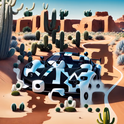 Desert Sports Car Cartoon QR Code for Posters — image 1