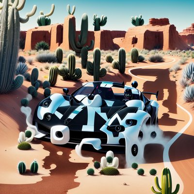 Desert Sports Car Cartoon QR Code for Posters