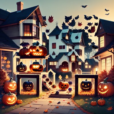 Halloween Pumpkin Village Game Art QR Code for Posters