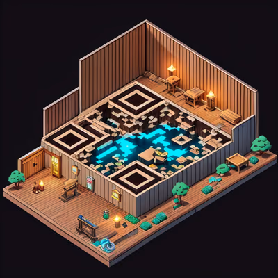 Isometric Hot Spring Bathhouse 3D QR Code Art — image 1