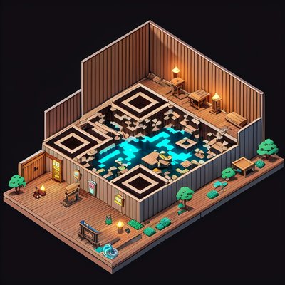 Isometric Hot Spring Bathhouse 3D QR Code Art