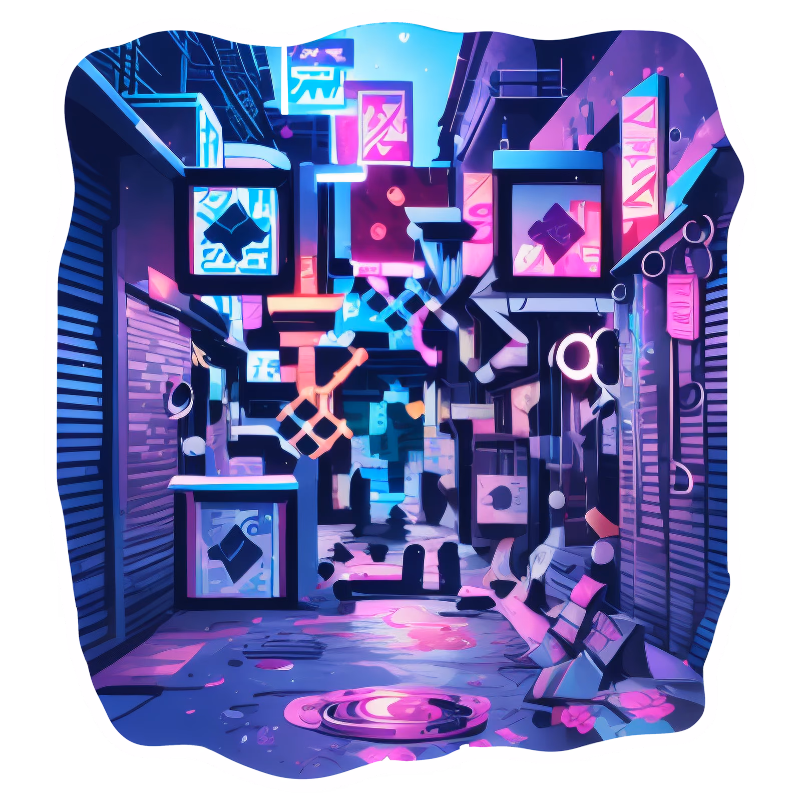 Неоновый переулок в стиле киберпанк, QR-код для стикеров — изображение 1