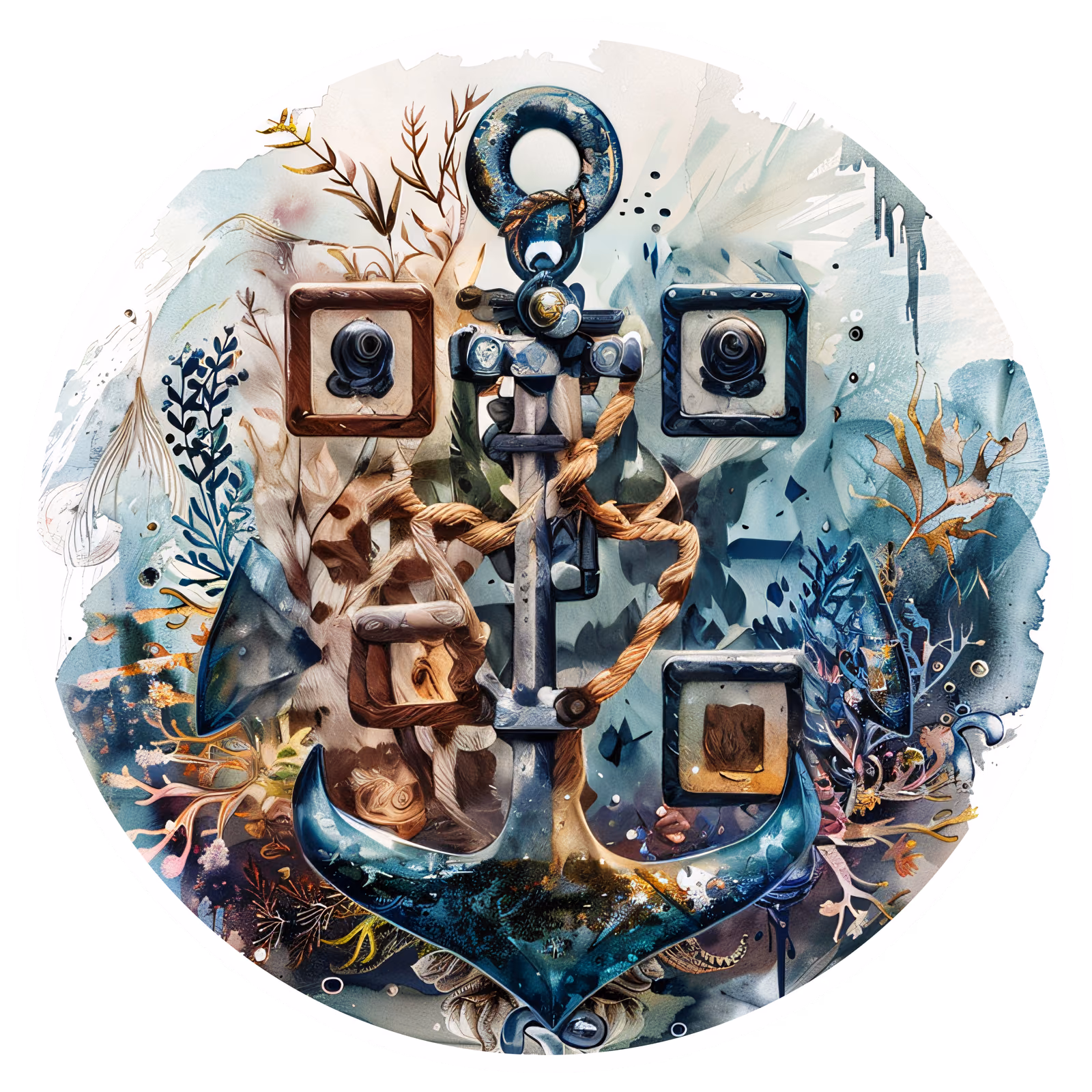 Anchor Rope Seaweed Watercolor QR Code for Stickers — image 1