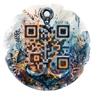 Anchor Rope Seaweed Watercolor QR Code for Stickers — image 1