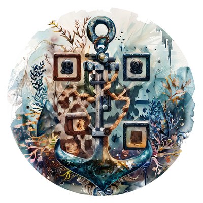 Anchor Rope Seaweed Watercolor QR Code for Stickers