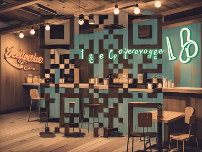 Retro Coffee Shop Interior Vector QR Code for Signage — image 1