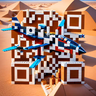 Самолёт из Лего над пустыней: 3D QR-код для постеров — изображение 1