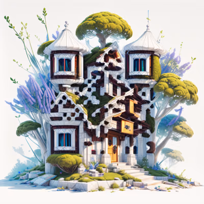 Mossy Fairytale House 3D Render QR Code Art — image 1