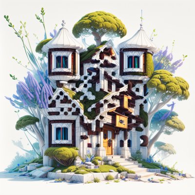 Mossy Fairytale House 3D Render QR Code Art