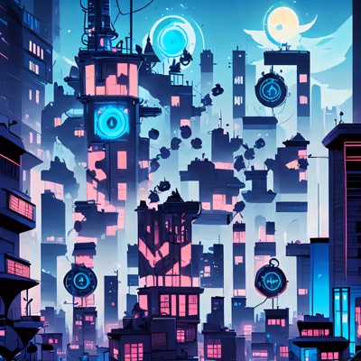 Neon Clock Tower City Concept QR Code for Posters — image 1