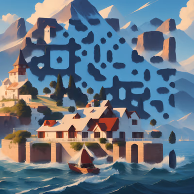Seaside House Mountain Painting QR Code Art — image 1