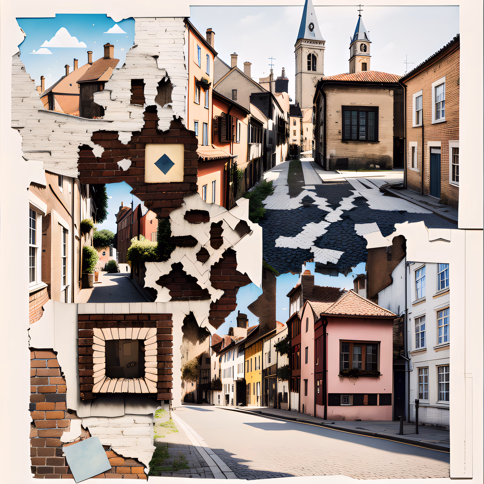 European Old Town Paper Collage QR Code Art — image 1