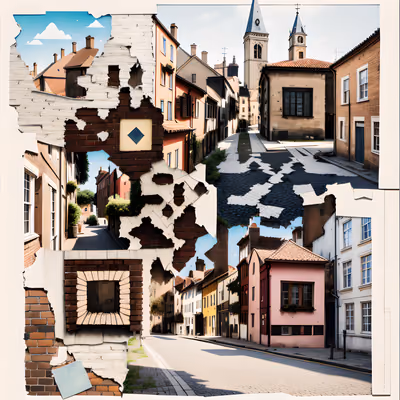 European Old Town Paper Collage QR Code Art — image 1