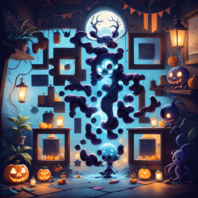 Ghost and Jack-o'-Lanterns Game Art QR Code for Posters — image 1