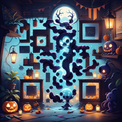 Ghost and Jack-o'-Lanterns Game Art QR Code for Posters
