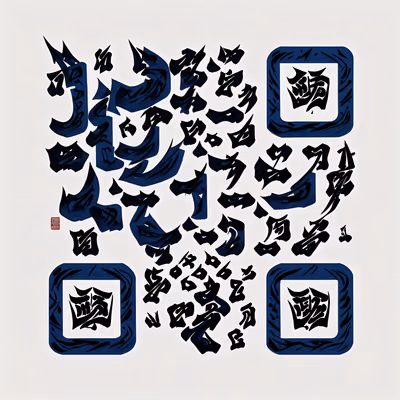 Steel Blue Ink Calligraphy QR Code Art — image 1