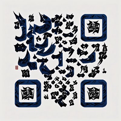 Steel Blue Ink Calligraphy QR Code Art