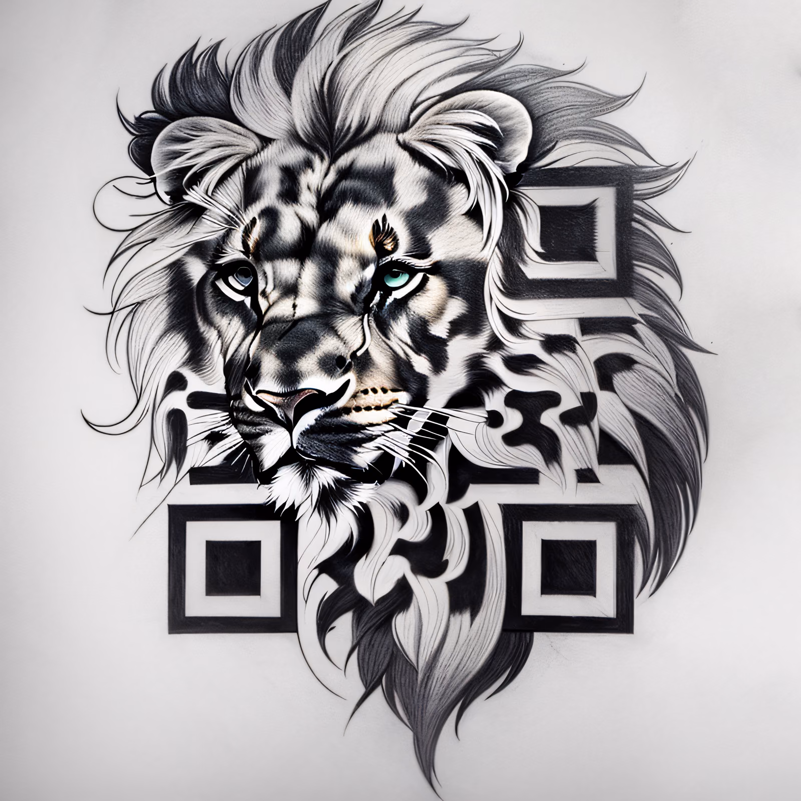 Свирепый лев: QR-код в стиле временной татуировки — изображение 1