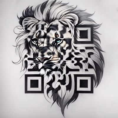 Свирепый лев: QR-код в стиле временной татуировки — изображение 1