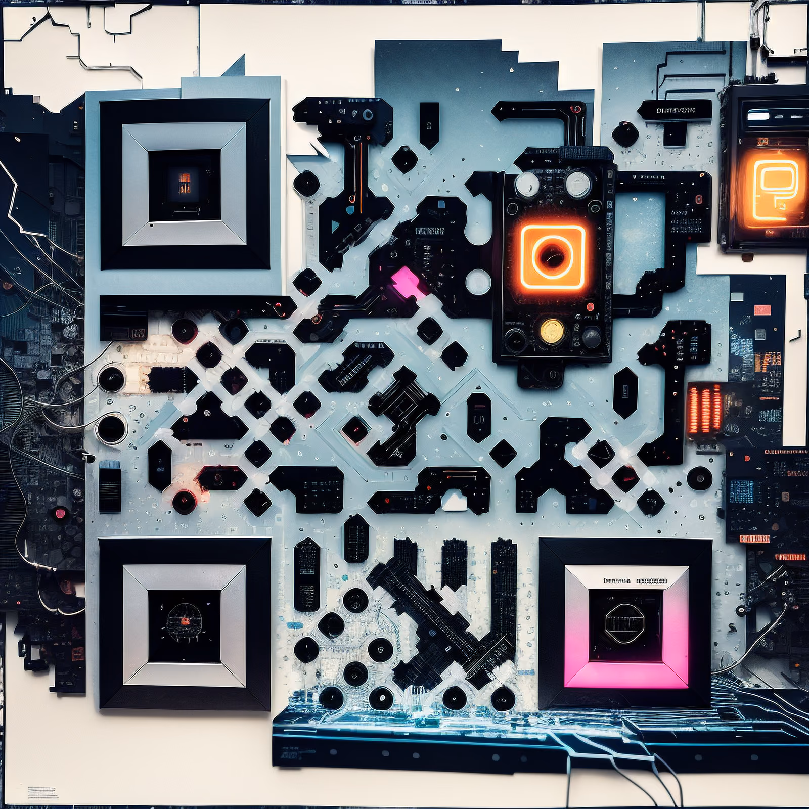 Circuit Board Cyberpunk Collage QR Code for Posters — image 1