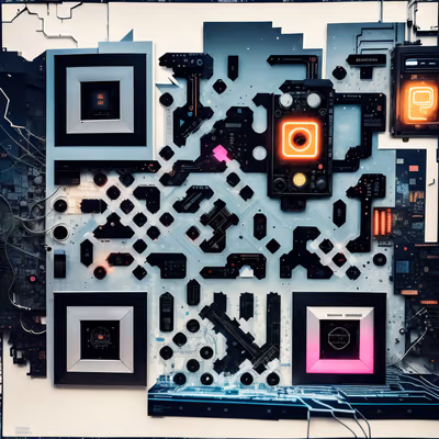 Circuit Board Cyberpunk Collage QR Code for Posters — image 1