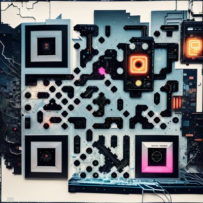Circuit Board Cyberpunk Collage QR Code for Posters