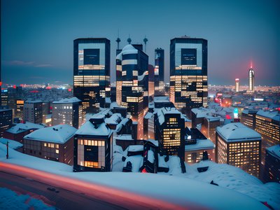 Snowy Night Cityscape Photography QR Code Art