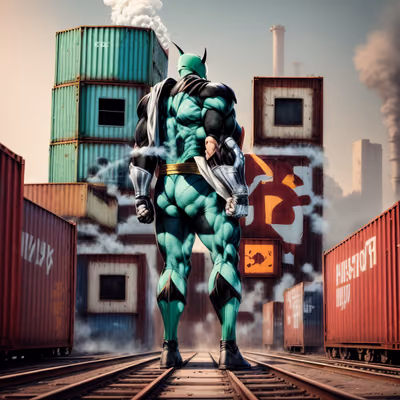 Superhero in Shipyard Digital Painting QR Code for Posters — image 1