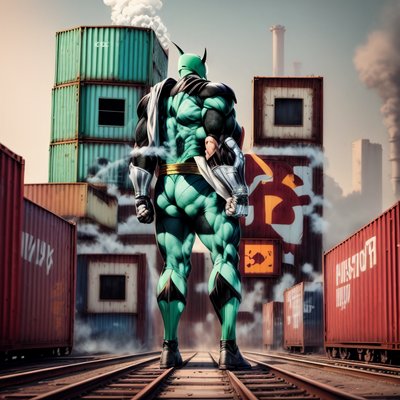 Superhero in Shipyard Digital Painting QR Code for Posters