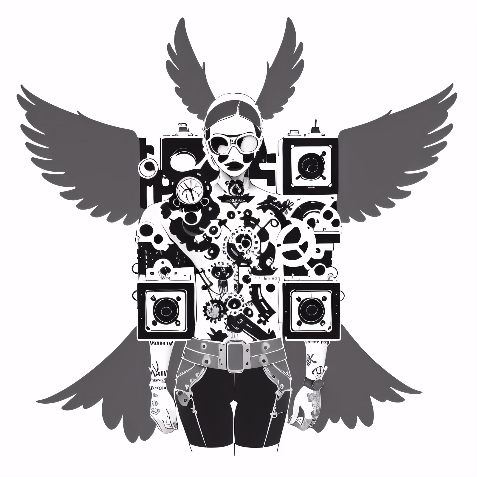 Стимпанк-изобретатель с крыльями: QR-код для татуировки на одежде — изображение 1