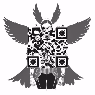 Стимпанк-изобретатель с крыльями: QR-код для татуировки на одежде — изображение 1