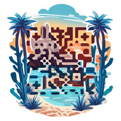 Оазис в пустыне: векторная наклейка с QR-кодом