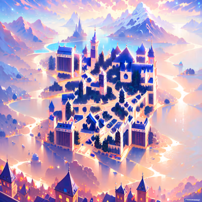 Mountain City Fantasy Digital Painting QR Code Art — image 1