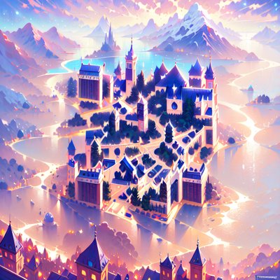 Mountain City Fantasy Digital Painting QR Code Art