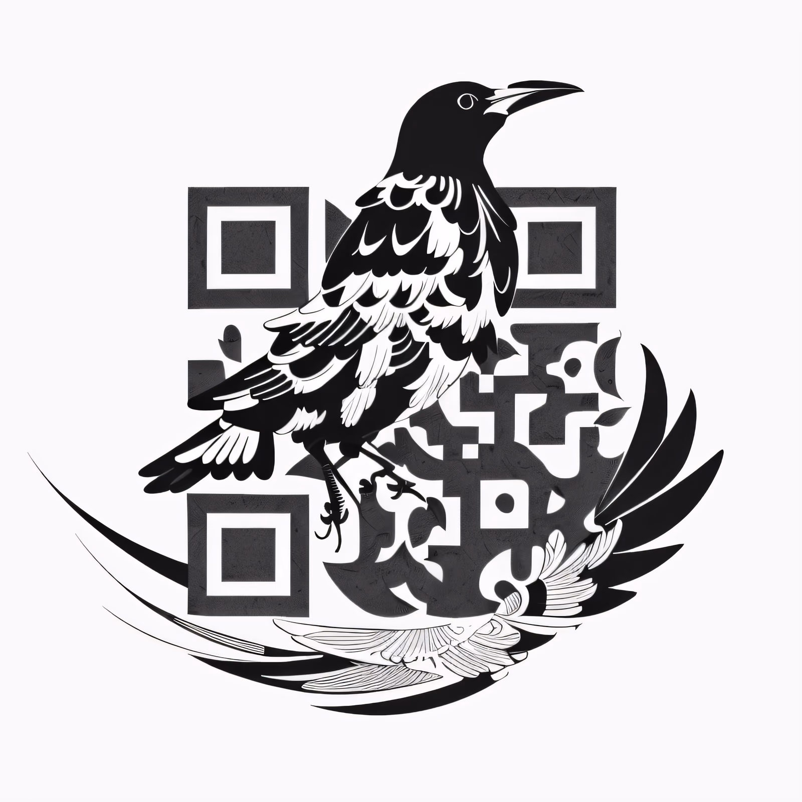 Crow Blackwork Tattoo QR Code for Temporary Tattoos — image 1