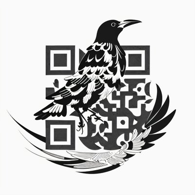 Crow Blackwork Tattoo QR Code for Temporary Tattoos