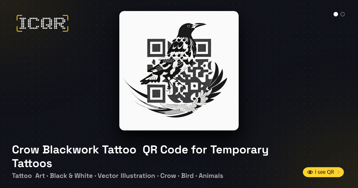 Crow Blackwork Tattoo QR Code for Temporary Tattoos • ICQR