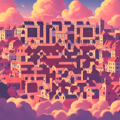 Pink Sky Old Town Vector QR Code for Posters — image 1