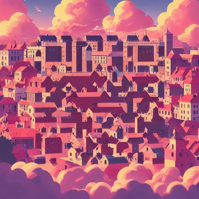 Pink Sky Old Town Vector QR Code for Posters