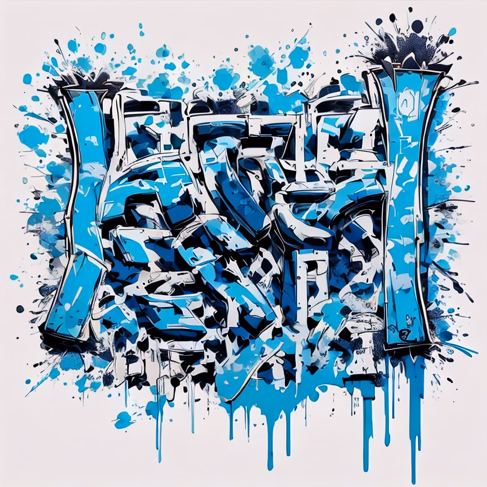Blue Graffiti Lettering Street Art Abstract QR Code for Apparel — image 1