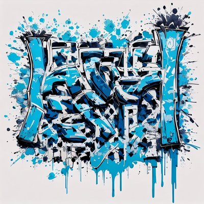 Blue Graffiti Lettering Street Art Abstract QR Code for Apparel