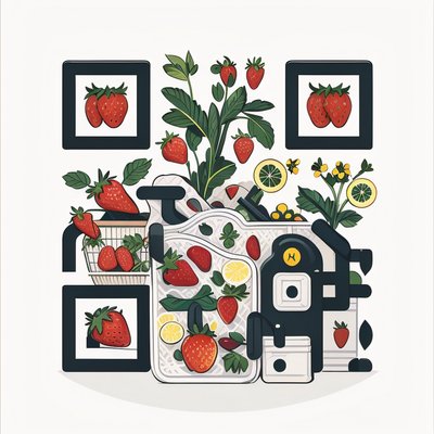 Strawberry Picnic Vector QR Code for Packaging