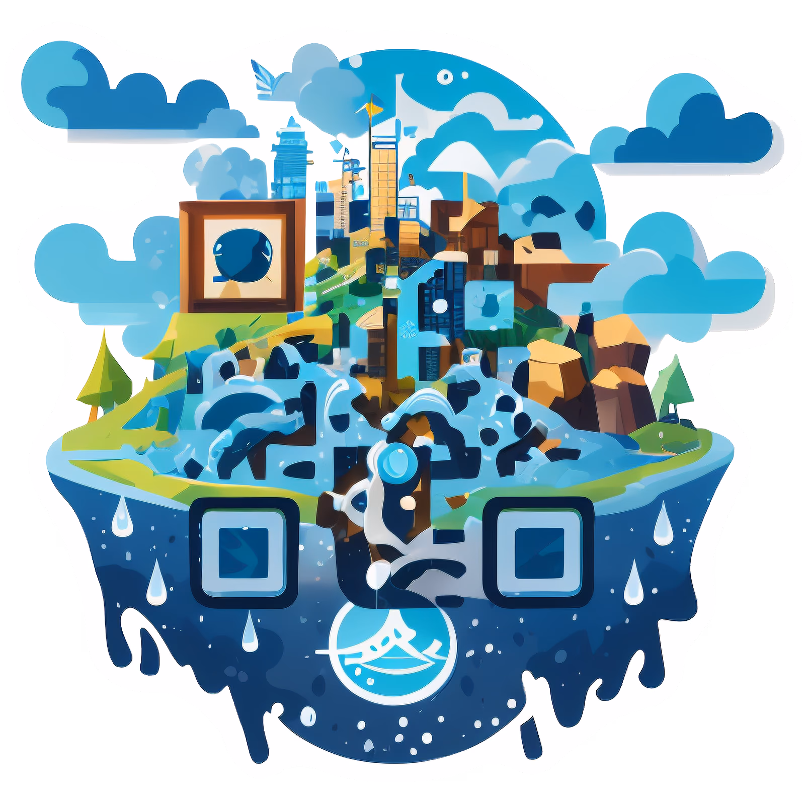 Floating Island City Vector QR Code for Stickers — image 1