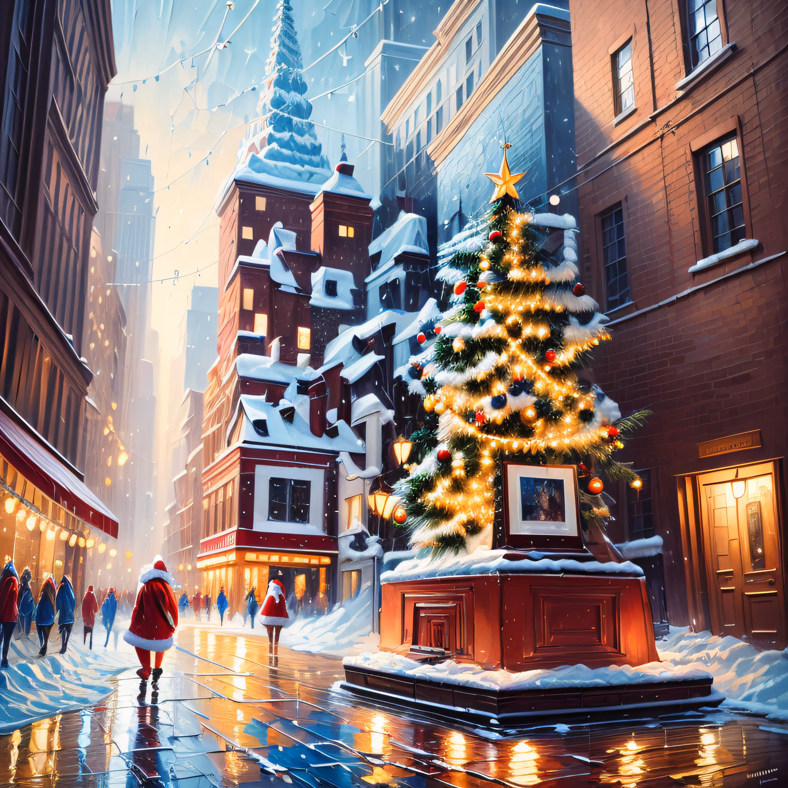 Snowy New York Christmas Watercolor QR Code for Greeting Cards — image 1